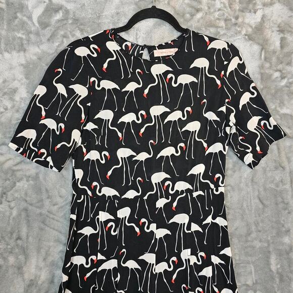 Traffic People Jumpsuit Womens Medium Black Flamingos Preppy Chic - Picture 3 of 13